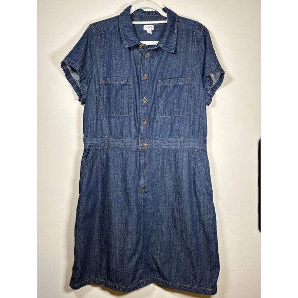 J CREW Factory Denim Utility Dress Classic Staple Quiet Luxury Preppy Size 16 - Picture 1 of 7